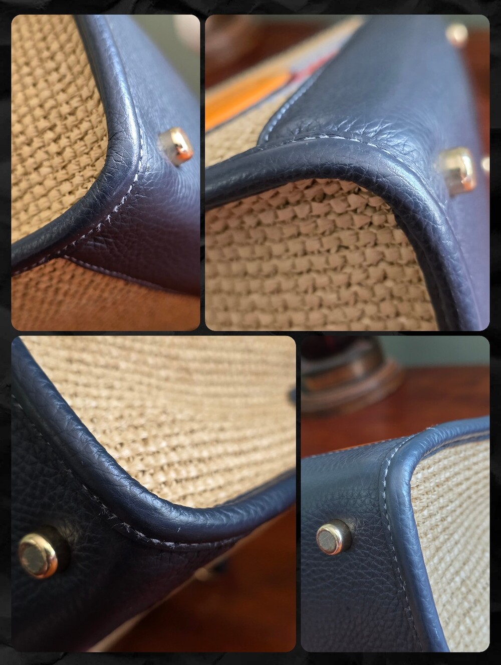 Coach CA291 Dempsey 22 Coach Patch Straw Navy Leather Crossbody Tote - Picture 13 of 16